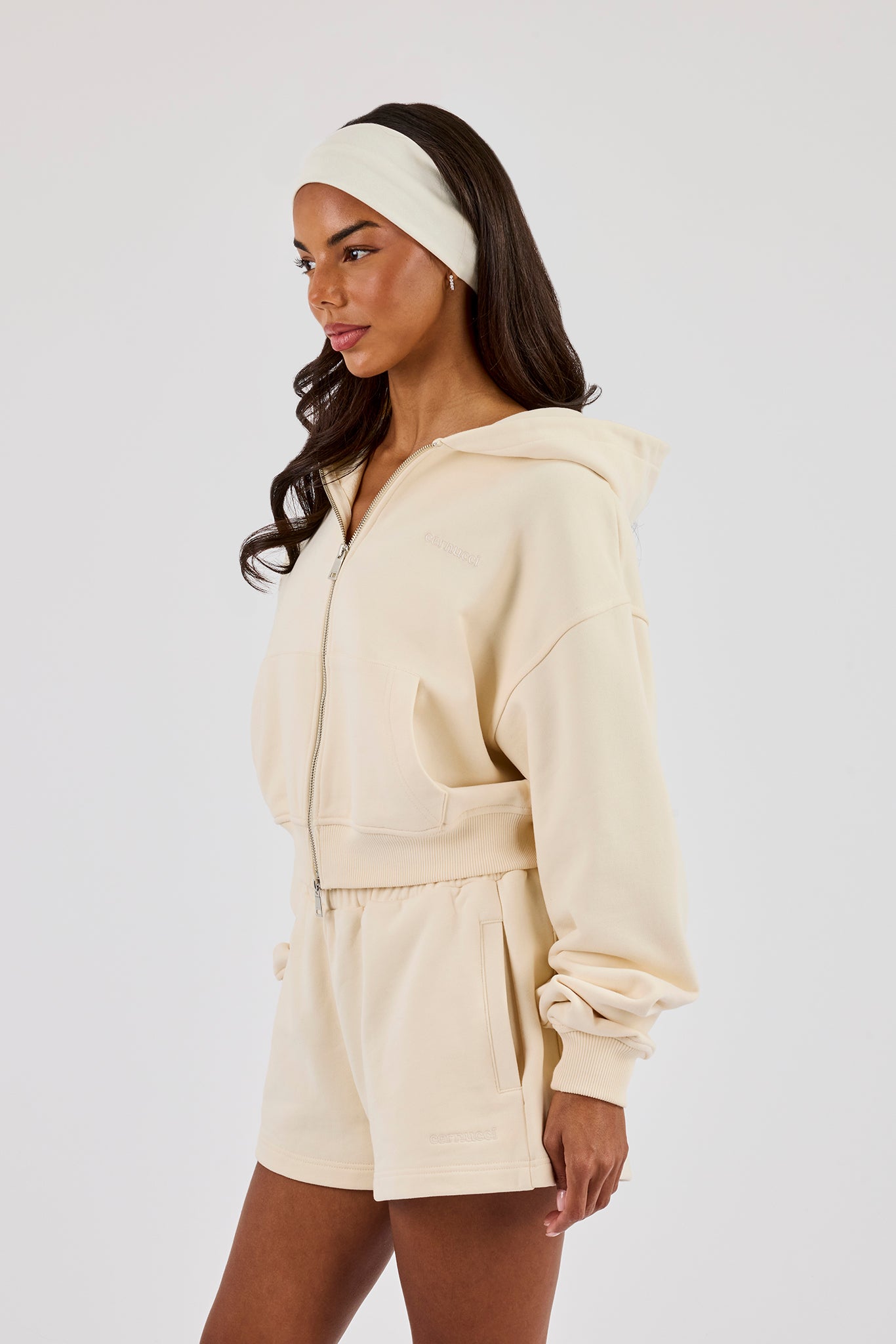 Kurzer Hoodie mit durchgehendem Reißverschluss - Buttergelb